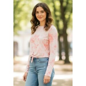 FEATHERS Pink Tie Dye Knot front  top Size L